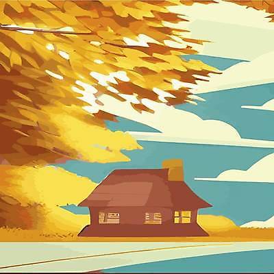 EPS 해외이미지 나무 일러스트 주택 사람없음 노란색 숲 해외202309 해외일러스트 식물 컬러 건물 파일형식 벡터