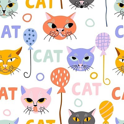 EPS 해외이미지 백그라운드 패턴 일러스트 사람없음 컬러풀 고양이 패턴백그라운드 해외일러스트 컬러 무늬 포유류 반려동물 파일형식 벡터