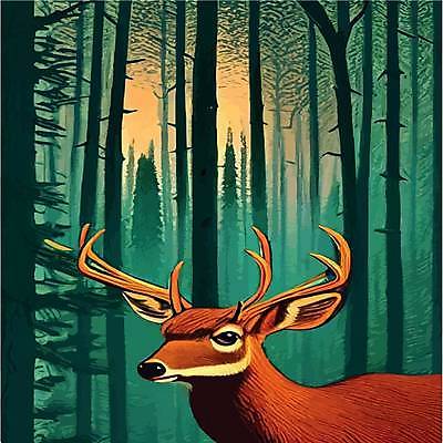 EPS 해외이미지 나무 한마리 야생동물 겨울 일러스트 사슴 사람없음 숲속 해외202309 해외일러스트 식물 동물 1 계절 포유류 숲 파일형식 벡터