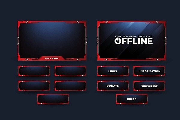 EPS 해외이미지 디자인 일러스트 버튼 그래픽 흐름 게임 개울 방송 덮기 온라인 게이머 엘리먼트 인터페이스 생존 가상 벡터 크리에이터 해외202309 해외일러스트 직업 컨셉 모션 놀이 강 파일형식 1인미디어