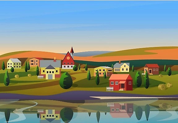 EPS 해외이미지 디자인 호수 일러스트 자연 하늘 주택 미술 야외 건물 그래픽 초록색 물 강 컬러풀 반사 평화 마을 환경 침묵 시골 만화 땅 언덕 그림 클립 지역 타운 교외 벡터 해외202309 해외일러스트 자연요소 건축물 컬러 컨셉 문화예술 소리 도시 생태계 파일형식