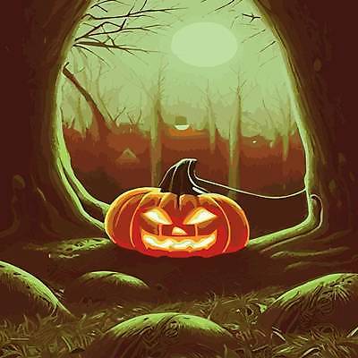 EPS 해외이미지 나무 일러스트 호박 사람없음 어둠 할로윈 야간 잭오랜턴 해외202309 해외일러스트 자연요소 식물 채소 파일형식 벡터