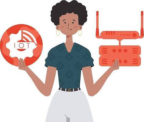 EPS 해외이미지 여자 일러스트 한명 들기 상반신 성인 원형 톱니바퀴 와이파이 사물인터넷 성인여자한명만 해외202309 해외일러스트 도형 1 모션 정보기술 사람 무선인터넷 여자한명만 성인여자만 파일형식 벡터