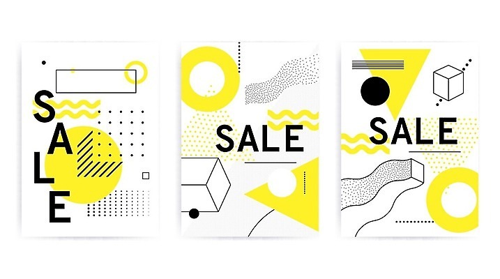 EPS 해외이미지 모양 디자인 포스터 선 백그라운드 패턴 일러스트 추상 사람없음 그래픽 장식 세트 노란색 세일 검은색 흰색 점 원형 기하학 팝 멤피스디자인 해외202004 해외일러스트 도형 컬러 무늬 파일형식 벡터