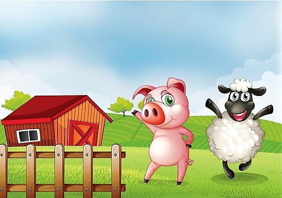 EPS 해외이미지 나무 식물 동물 구름 분홍색 잎 밭 채소 일러스트 자연 하늘 미소 사람없음 야외 파란색 농작물 울타리 농장 농경지 가축 흰색 양 돼지 농부 오두막 그림 무거움 외양간 밭일 해외202004 해외일러스트 자연요소 직업 컬러 농업 포유류 표정 담장 무게 생태계 파일형식 벡터