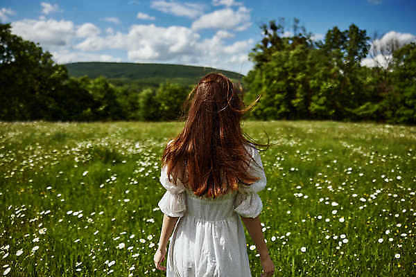 포토 JPG 해외이미지 원피스 여자 꽃밭 하늘 휴식 한명 상반신 성인 뒷모습 파란색 평화 성인여자한명만 해외202309 해외포토 1 옷 꽃 뷰포인트 컬러 컨셉 사람 여자한명만 성인여자만 파일형식