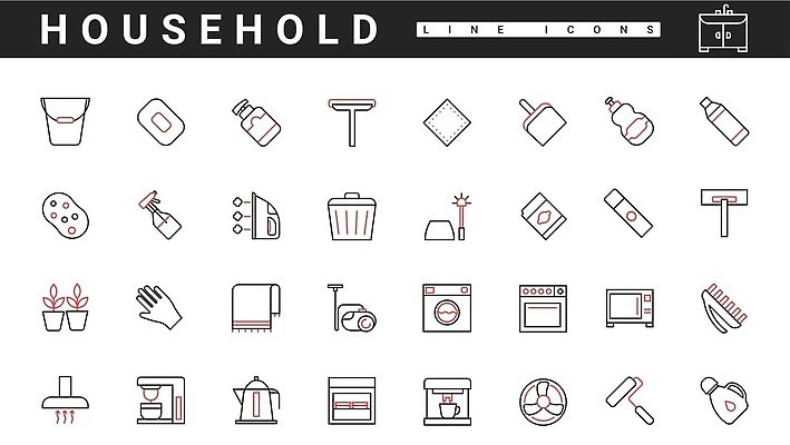 EPS 해외이미지 편집 선 장갑 가사 일러스트 가정 주택 물 세트 수건 픽토그램 주방 기계 목욕 장비 쓰레기통 붓 업무 씻기 빨래 먼지떨이 빗자루 청소 양동이 심볼 서비스 사인 심플 윤곽 먼지 비누 분무기 청소부 스펀지 대걸레 변기통 얇은 조작 진공 타격 벡터 깜빡이다 해외202309 해외일러스트 자연요소 직업 잡화 모션 건물 위생용품 청결 작업 청소도구 파일형식