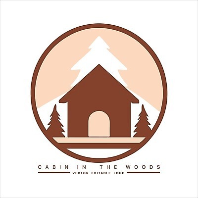 EPS 해외이미지 나무 선 일러스트 사람없음 갈색 원형 숲속 오두막 심볼 해외202309 해외일러스트 도형 식물 컬러 숲 파일형식 벡터