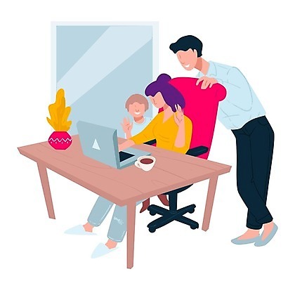 EPS 해외이미지 전신 여자 남자 화분 아들 화초 커피 어린이 의자 일러스트 엄마 앉기 소년 성인 컵 노트북 기댐 아빠 책상 손인사 화상통화 해외202309 해외일러스트 식물 식기 음료 가구 가족 모션 사람 전자제품 인사 통화 파일형식 벡터