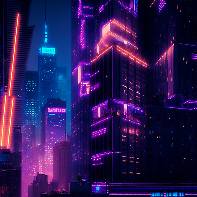 JPG 해외이미지 일러스트 미래 사람없음 건물 빛 고층빌딩 어둠 도시 도심 네온 스카이라인 빌딩숲 해외202309 해외일러스트 건축물 컨셉 빌딩 파일형식