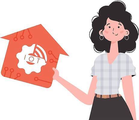 EPS 해외이미지 여자 일러스트 한명 들기 상반신 성인 사물인터넷 성인여자한명만 집모양 해외202309 해외일러스트 모양 1 모션 정보기술 사람 여자한명만 성인여자만 파일형식 벡터