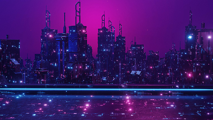 JPG 해외이미지 미래 빌딩 사람없음 건물 빛 3D 보라색 도시 사이버 네온 해외202309 해외포토 포토 건축물 컬러 컨셉 디지털합성 파일형식