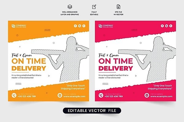 EPS 해외이미지 템플릿 배너 포스터 일러스트 회사 비즈니스 배달원 서비스 레이아웃 온라인쇼핑 패키지 승진 마케팅 벡터 해외202309 해외일러스트 직업 쇼핑 온라인 파일형식