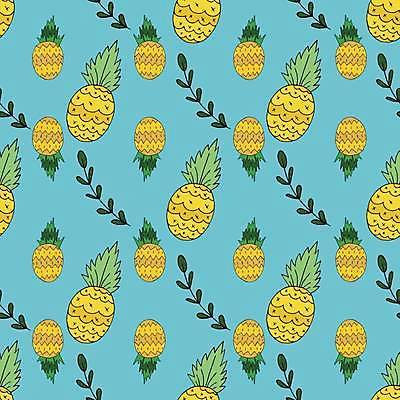 EPS 해외이미지 잎 패턴 일러스트 사람없음 파란색 노란색 파인애플 트로피컬아트 해외202309 해외일러스트 식물 컬러 무늬 과일 열대과일 그림 파일형식 벡터