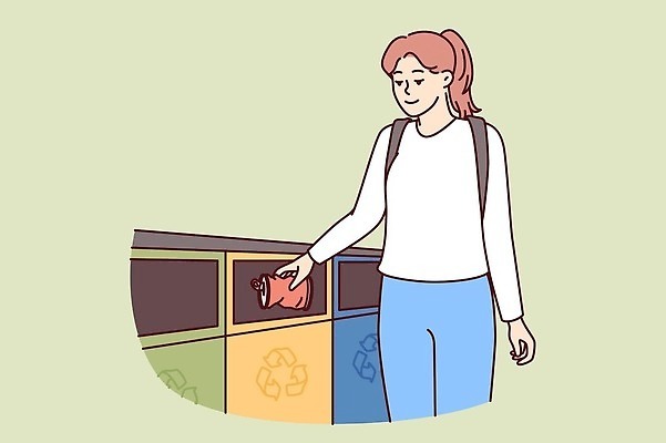 EPS 해외이미지 여자 일러스트 한명 상반신 성인 쓰레기 버리기 분리수거 분리수거함 성인여자한명만 해외202309 해외일러스트 1 모션 사람 수거함 여자한명만 성인여자만 파일형식 벡터