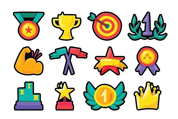 EPS 해외이미지 디자인 별 일러스트 왕관 사람없음 깃발 우승 과녁판 트로피 메달 배지 알통 시상대 월계수 해외202309 해외일러스트 자연요소 근육 최고 상_우승 상_상패 파일형식 벡터