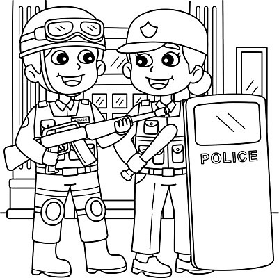 EPS 해외이미지 디자인 실루엣 어린이 선 컬러 백그라운드 일러스트 경비 그래픽 수비 경찰 역 보호 그림 윤곽 손그림 페이지 탐정 걸음마 색칠공부 순찰 벡터 해외202309 해외일러스트 직업 컨셉 교통시설 모션 촬영기법 안전 사람 학습 색칠 파일형식