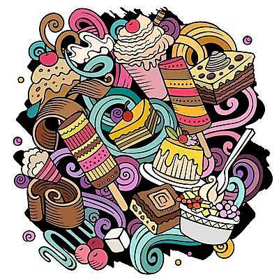 EPS 해외이미지 디자인 행복 포스터 음식 스티커 일러스트 아이스크림 디저트 막대사탕 사탕 장식 컬러풀 과자 케이크 초콜릿 여러개 카페 기쁨 달콤 맛 낙서 만화 심볼 크림 오브젝트 엽서 머핀 모음 푸딩 와플 고립 구성 페스츄리 캐러멜 맛있는 해외202309 해외일러스트 감정 빵 컬러 다수 컨셉 한글 상점 편지 파일형식 벡터