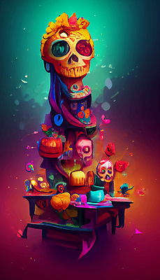 포토 JPG 해외이미지 전통 문화 컬러 벽지 멕시코 미술 사람없음 컬러풀 죽음 제단 해골모형 해외202309 해외포토 북아메리카 문화예술 모형 파일형식