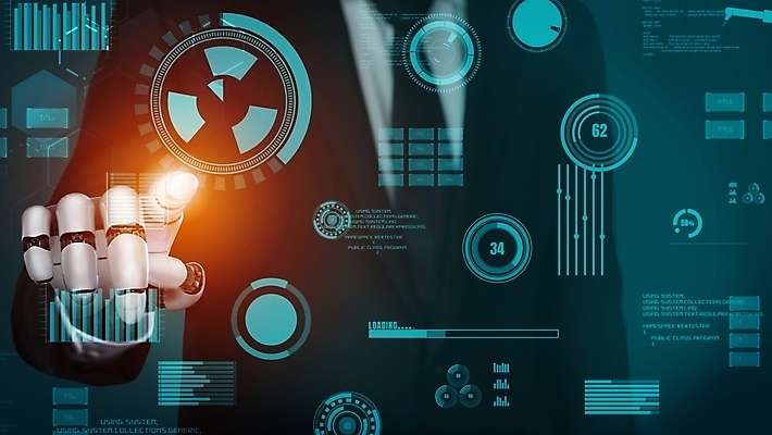 포토 해외이미지 손 비즈니스 그래프 미래 신체부위 스크린 주황색 기계 터치 가리킴 로봇 AI_인공지능 해외202309 해외포토 AI파일 컬러 컨셉 사람 손짓 파일형식 벡터