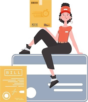 EPS 해외이미지 전신 여자 유니폼 일러스트 한명 들기 성인 배송 택배 택배상자 성인여자한명만 해외202309 해외일러스트 1 옷 모션 사람 상자 운송업 여자한명만 성인여자만 파일형식 벡터