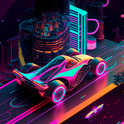 포토 JPG 해외이미지 도로 자동차 미래 빌딩 사람없음 건물 컬러풀 네온 사이버펑크 해외202309 해외포토 건축물 길 육상교통 컬러 컨셉 교통시설 파일형식 SF