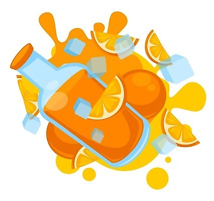 EPS 해외이미지 오렌지 일러스트 사람없음 얼음 주황색 주스 달콤 오렌지주스 음료수병 해외202309 해외일러스트 자연요소 음료 컬러 과일 맛 과일주스 병_담는 파일형식 벡터