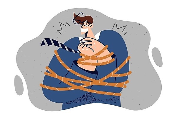 EPS 해외이미지 남자 밧줄 일러스트 한명 고통 비즈니스맨 무서움 묶기 문제 곤란 노동착취 착취 포박 성인남자한명만 안경낌 해외202309 해외일러스트 1 감정 안경 줄 비즈니스 모션 사람 작업 직장인 남자한명만 성인남자만 파일형식 벡터