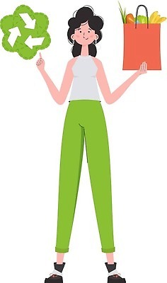 EPS 해외이미지 전신 여자 일러스트 한명 들기 성인 쇼핑백 재활용 보호 심볼 에코 친환경 성인여자한명만 해외202309 해외일러스트 1 컨셉 가방 모션 사람 환경 여자한명만 성인여자만 파일형식 벡터