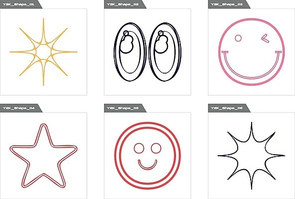 EPS 해외이미지 별 일러스트 추상 윙크 사람없음 그래픽 세트 라인아트 복고 엘리먼트 Y2K 해외202309 해외일러스트 자연요소 선 컨셉 무늬 표정 파일형식 벡터