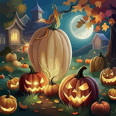 EPS 해외이미지 나무 일러스트 호박 사람없음 어둠 할로윈 보름달 야간 잭오랜턴 해외202309 해외일러스트 자연요소 식물 채소 달 파일형식 벡터