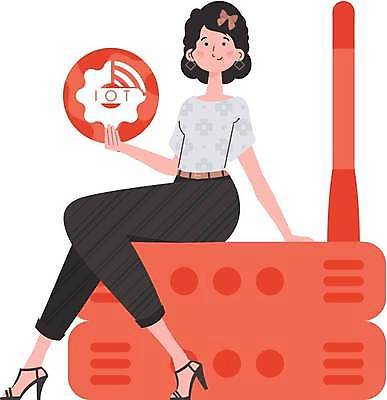 EPS 해외이미지 전신 여자 일러스트 한명 들기 앉기 성인 원형 톱니바퀴 와이파이 사물인터넷 성인여자한명만 해외202309 해외일러스트 도형 1 모션 정보기술 사람 무선인터넷 여자한명만 성인여자만 파일형식 벡터