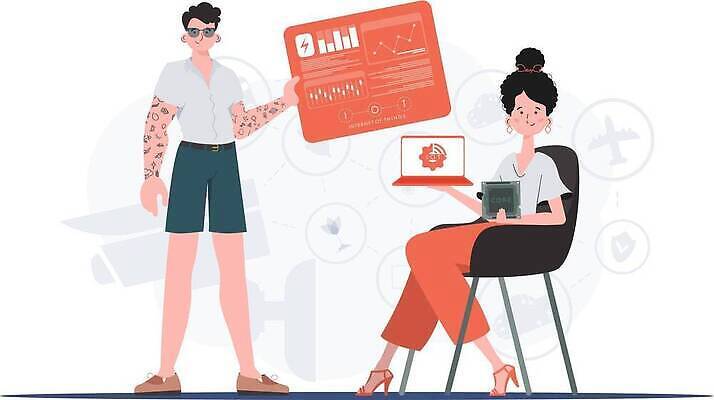 EPS 해외이미지 전신 여자 남자 의자 일러스트 협력 들기 앉기 성인 두명 노트북 선글라스 사물인터넷 성인만 해외202309 해외일러스트 안경 가구 모션 정보기술 사람 전자제품 파일형식 벡터