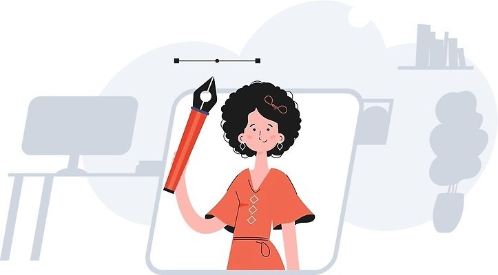 EPS 해외이미지 여자 교육 일러스트 한명 들기 상반신 성인 학습 만년필 스마트 성인여자한명만 해외202309 해외일러스트 1 컨셉 모션 사람 펜 여자한명만 성인여자만 파일형식 벡터