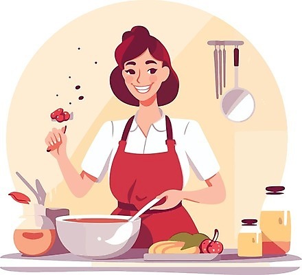 EPS 해외이미지 여자 일러스트 주방용품 요리 한명 상반신 성인 주방 성인여자한명만 해외202309 해외일러스트 1 생활용품 사람 여자한명만 성인여자만 파일형식 벡터