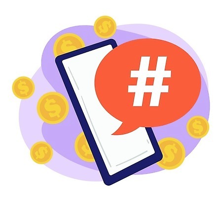 EPS 해외이미지 말풍선 일러스트 사람없음 금융 스마트폰 동전 해시태그 해외일러스트 돈 경제 핸드폰 스마트기기 특수문자 파일형식 벡터