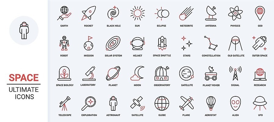 EPS 해외이미지 별 과학 일러스트 하늘 미래 빨간색 세트 유행 검은색 망원경 별자리 행성 인공위성 로켓 탐험 우주비행사 외계인 달 우주선 코스모스 UFO 은하계 전망대 천문학 궤도 발견 운석 혜성 벡터 해외202309 해외일러스트 자연요소 교육 꽃 컬러 컨셉 통신 우주 미확인물체 파일형식