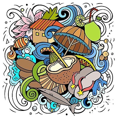 EPS 해외이미지 클립아트 디자인 문화 바다 섬 여행 스티커 일러스트 자연 호텔 휴가 풍경 야외 장식 컬러풀 일몰 고급 산호초 낙서 만화 수집 심볼 오브젝트 휴양지 인도양 방갈로 세이셸 구성 랜드마크 이국적 파라다이스 해외202309 해외일러스트 컬러 컨셉 아프리카 숙소 노을 장소 수중식물 생태계 파일형식 벡터