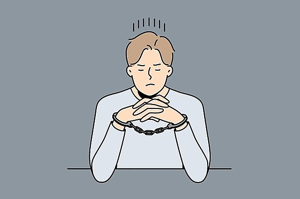 EPS 해외이미지 남자 일러스트 스트레스 한명 성인 범죄 좌절 질문 도둑 깍지 교도소 수갑 고민 불행 죄수 체포 성인남자한명만 해외202309 해외일러스트 1 감정 컨셉 사람 손짓 범죄인 감옥 남자한명만 성인남자만 파일형식 벡터