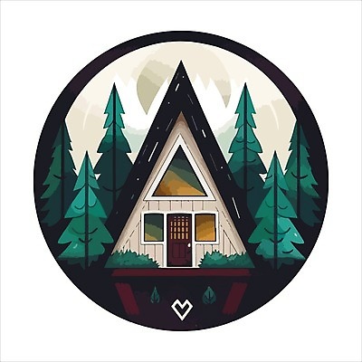 EPS 해외이미지 나무 일러스트 사람없음 초록색 원형 숲속 오두막 심볼 해외202309 해외일러스트 도형 식물 컬러 숲 파일형식 벡터