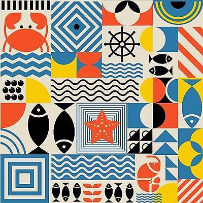 EPS 해외이미지 템플릿 패턴 일러스트 추상 불가사리 어류 사람없음 컬러풀 수중동물 게 기하학 물결무늬 해외202309 해외일러스트 동물 물결 컬러 무늬 극피동물 갑각류 파일형식 벡터