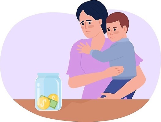 EPS 해외이미지 여자 남자 아들 어린이 지폐 일러스트 안기 엄마 소년 성인 두명 라이프 금융 동전 저금통 가난 해외202309 해외일러스트 컨셉 돈 가족 모션 사람 생활 경제 저축 파일형식 벡터