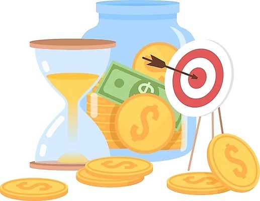 EPS 해외이미지 지폐 일러스트 화살 사람없음 라이프 금융 동전 저금통 과녁판 모래시계 해외202309 해외일러스트 모래 시계 돈 생활 경제 저축 파일형식 벡터