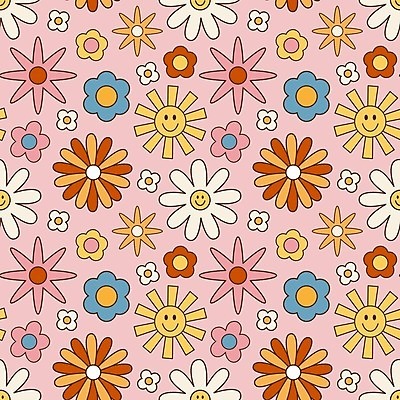 EPS 해외이미지 꽃 분홍색 백그라운드 패턴 일러스트 표정 사람없음 다양 복고 키치 Y2K 해외202309 해외일러스트 식물 컬러 다수 컨셉 무늬 파일형식 벡터