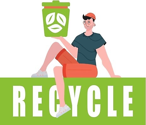 EPS 해외이미지 전신 남자 일러스트 한명 들기 앉기 성인 재활용 쓰레기통 보호 에코 친환경 성인남자한명만 해외202309 해외일러스트 1 컨셉 모션 사람 환경 남자한명만 성인남자만 파일형식 벡터