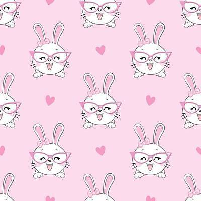 EPS 해외이미지 분홍색 백그라운드 패턴 일러스트 사람없음 귀여움 하트 토끼캐릭터 안경낌 핑크리본 해외202309 해외일러스트 모양 리본 안경 컬러 동물캐릭터 컨셉 무늬 토끼 파일형식 벡터