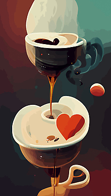 JPG 해외이미지 커피 일러스트 사랑 사람없음 카페 흐름 하트 빈티지 커피잔 그림 복고 해외202309 해외일러스트 모양 감정 음료 컨셉 잔 상점 파일형식