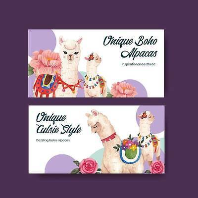 EPS 해외이미지 가로배너 꽃 일러스트 사람없음 장식 알파카 해외202309 해외일러스트 식물 동물 배너 가로 파일형식 벡터