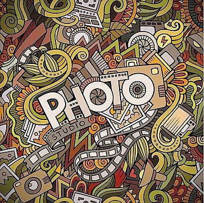 EPS 해외이미지 일러스트 사람없음 카메라 낙서 가득함 사진필름 레터링 해외202309 해외일러스트 전자제품 필름 파일형식 벡터