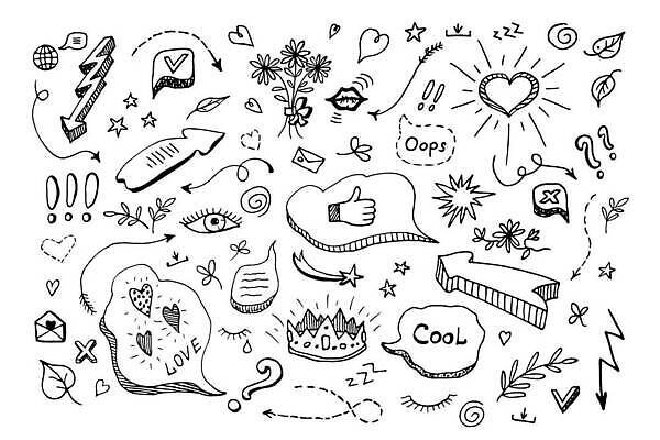 EPS 해외이미지 모양 디자인 꽃 별 선 백그라운드 일러스트 왕관 화살 미술 그래픽 세트 펜 검은색 웹 수확 흰색 마음 메시지 낙서 연결 번개 질문 만화 스케치 수집 방향 심볼 사인 그림 심플 윤곽 손그림 커서 고립 엘리먼트 충고 벡터 해외202309 해외일러스트 자연요소 식물 컬러 농업 인터넷 날씨 문화예술 필기구 파일형식